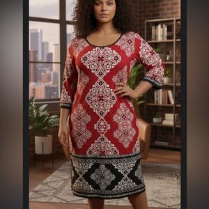 Studio One New York Boho Medallion Print Dress | Red & Black | Size 2X Like New